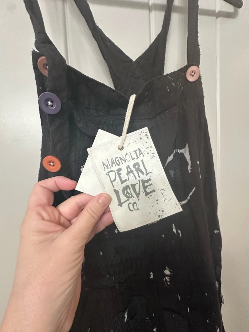 NWT Magnolia Pearl Black Peace  Paint-Splatter Overalls - Picture 2 of 13